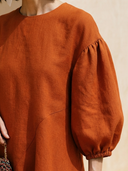Women's French-style Elegant Round Neck And Lantern Sleeves Cotton-linen Loose Maxi Dress ZMZ2735G9ZYY