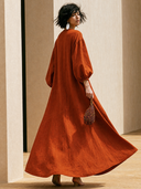 Women's French-style Elegant Round Neck And Lantern Sleeves Cotton-linen Loose Maxi Dress ZMZ2735G9ZYY