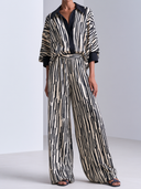 Women's French-style Elegant Printed Cotton-linen Long-sleeve Shirt And Wide-leg Trousers Set ZMZ2715G8ZYY
