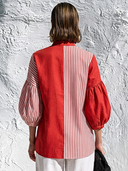 Women's French-style Elegant Cotton-linen Blend Vertical Stripe Lantern-sleeve Shirt ZMZ2771G5ZYY