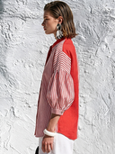 Women's French-style Elegant Cotton-linen Blend Vertical Stripe Lantern-sleeve Shirt ZMZ2771G5ZYY