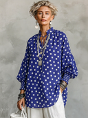 Women's Premium Vintage Mandarin Collar And Lantern Sleeves Cotton-Linen Printed Loose Shirt ZMZ2793G9ZYY