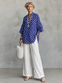 Women's Premium Vintage Mandarin Collar And Lantern Sleeves Cotton-Linen Printed Loose Shirt ZMZ2793G9ZYY