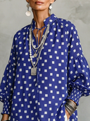 Women's Premium Vintage Mandarin Collar And Lantern Sleeves Cotton-Linen Printed Loose Shirt ZMZ2793G9ZYY