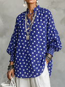 Women's Premium Vintage Mandarin Collar And Lantern Sleeves Cotton-Linen Printed Loose Shirt ZMZ2793G9ZYY