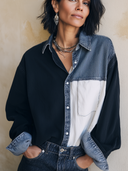 Women's Casual Classic Denim Color Block Long-Sleeve Shirt ZMZ2875G7SWL