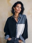 Women's Casual Classic Denim Color Block Long-Sleeve Shirt ZMZ2875G7SWL