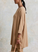 Women Oversized Knit Tunic Top Lace Trim Boat Neck Batwing 3/4 Sleeve Loose Longline Casual Sweater ZMZ2251G4YZH