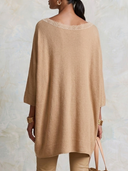 Women Oversized Knit Tunic Top Lace Trim Boat Neck Batwing 3/4 Sleeve Loose Longline Casual Sweater ZMZ2251G4YZH
