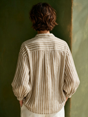 Women's Casual Striped Cotton V-Neck Long-Sleeve Top ZMZ2838G7SWL