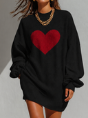 Women's Retro Casual Knitted Heart Round Neck Long Sleeve Mini Sweater Dress ZMZ2896G9ZJY
