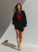 Women's Retro Casual Knitted Heart Round Neck Long Sleeve Mini Sweater Dress ZMZ2896G9ZJY