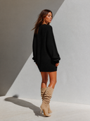 Women's Retro Casual Knitted Heart Round Neck Long Sleeve Mini Sweater Dress ZMZ2896G9ZJY