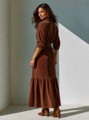 Women's Retro Casual Corduroy Lapel Long Sleeve Maxi Dress ZMZ2839G3ZJY