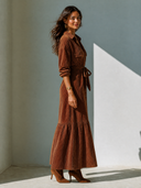 Women's Retro Casual Corduroy Lapel Long Sleeve Maxi Dress ZMZ2839G3ZJY