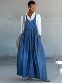 Women's Classic Blue Denim Loose-Fit Pinafore Dress ZMZ2851G2SWL