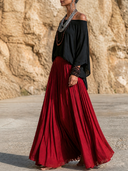 Women Boho 2 Piece Outfit Off Shoulder Batwing Sleeve Top High Waist Flowy Wide Leg Palazzo Pants Casual Matching Set ZMZ2874G4YZH