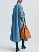 Women Light Wash Denim Midi Dress Stand Collar Half Placket Lantern Sleeve Oversized Loose Irregular Hem Casual Tunic Dress ZMZ2882G5YZH