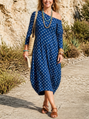 Women Polka Dot Midi Dress Asymmetric Off Shoulder Long Sleeve Loose Cocoon Casual Dress ZMZ2905G9YZH