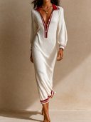 Women's Retro Casual Knitted Button-Up Long-Sleeve Maxi Dress ZMZ3051G9ZJY