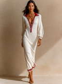 Women's Retro Casual Knitted Button-Up Long-Sleeve Maxi Dress ZMZ3051G9ZJY
