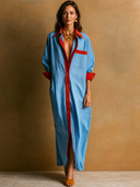 Women's Retro Casual Striped Velvet Collar Long Sleeve Maxi Dress ZMZ3034G1ZJY