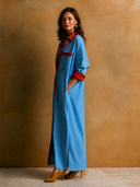 Women's Retro Casual Striped Velvet Collar Long Sleeve Maxi Dress ZMZ3034G1ZJY