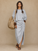 Women's Long-Sleeve Pleated Casual Loose Sweatshirt Maxi Dress ZMZ2716G5XT