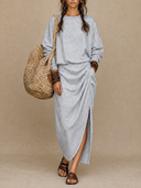 Women's Long-Sleeve Pleated Casual Loose Sweatshirt Maxi Dress ZMZ2716G5XT