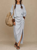 Women's Long-Sleeve Pleated Casual Loose Sweatshirt Maxi Dress ZMZ2716G5XT