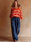 Women's Retro Casual Knitted Long-Sleeved Top And Linen Pants Two-Piece Set ZMZ3042G4ZJY