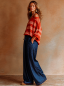 Women's Retro Casual Knitted Long-Sleeved Top And Linen Pants Two-Piece Set ZMZ3042G4ZJY