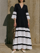 Women's Casual Color-Block V-Neck Maxi Dress ZMZ2788G5XT