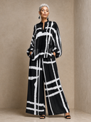 Women's Abstract Grid Print Long Sleeve Blouse And Wide Leg Pants Two Piece Set ZMZ2757G0XT