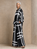 Women's Abstract Grid Print Long Sleeve Blouse And Wide Leg Pants Two Piece Set ZMZ2757G0XT
