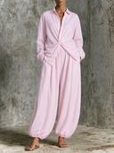 Women's Cotton-Linen Front-Knot Top And Harem Pants Set ZMZ2774G6XT