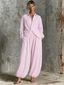 Women's Cotton-Linen Front-Knot Top And Harem Pants Set ZMZ2774G6XT