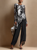 Women's Tie-Dye Print Sheer Asymmetrical Top And Wide-Leg Pants Set ZMZ2712G9XT