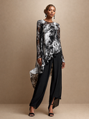 Women's Tie-Dye Print Sheer Asymmetrical Top And Wide-Leg Pants Set ZMZ2712G9XT