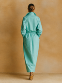 Women's Retro Casual Cotton Solid Color Zipper Collar Long-Sleeve Maxi Dress ZMZ3021G3ZJY