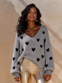 Women's Retro Casual V-Neck Heart Knit Sweater ZMZ3032G9ZJY