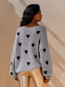 Women's Retro Casual V-Neck Heart Knit Sweater ZMZ3032G9ZJY