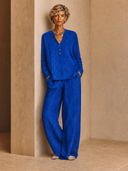 Women's Linen Long-Sleeve V-Neck Top And Wide-Leg Pants Two-Piece Set ZMZ2756G5XT