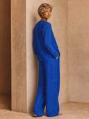 Women's Linen Long-Sleeve V-Neck Top And Wide-Leg Pants Two-Piece Set ZMZ2756G5XT