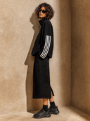 Women's Half-Zip Ribbed Sweatshirt & Midi Skirt Set with Side Stripes