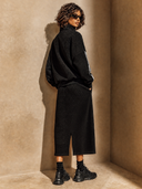Women's Half-Zip Ribbed Sweatshirt & Midi Skirt Set with Side Stripes