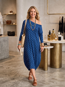 Women Polka Dot Midi Dress Asymmetric Off Shoulder Long Sleeve Loose Cocoon Casual Dress ZMZ2905G9YZH