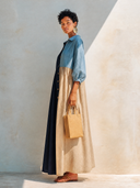 Women's Stylish Cotton Color-block Half-sleeve Maxi Dress ZMZ3035G9SWL