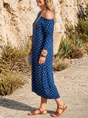 Women Polka Dot Midi Dress Asymmetric Off Shoulder Long Sleeve Loose Cocoon Casual Dress ZMZ2905G9YZH
