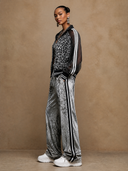 Women's Retro Casual Leopard Print Patchwork Velvet Zipper Jacket And Pants Two-Piece Set ZMZ3038G5ZJY